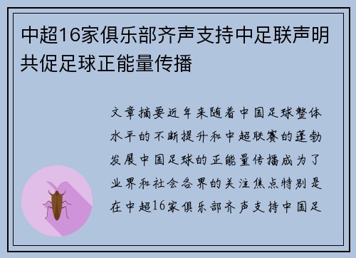 中超16家俱乐部齐声支持中足联声明共促足球正能量传播 中超16家俱乐部齐声支持中足联声明共促足球正能量传播